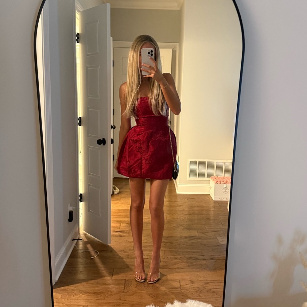 Fashion Nova Strapless Dress in Rich Burgundy